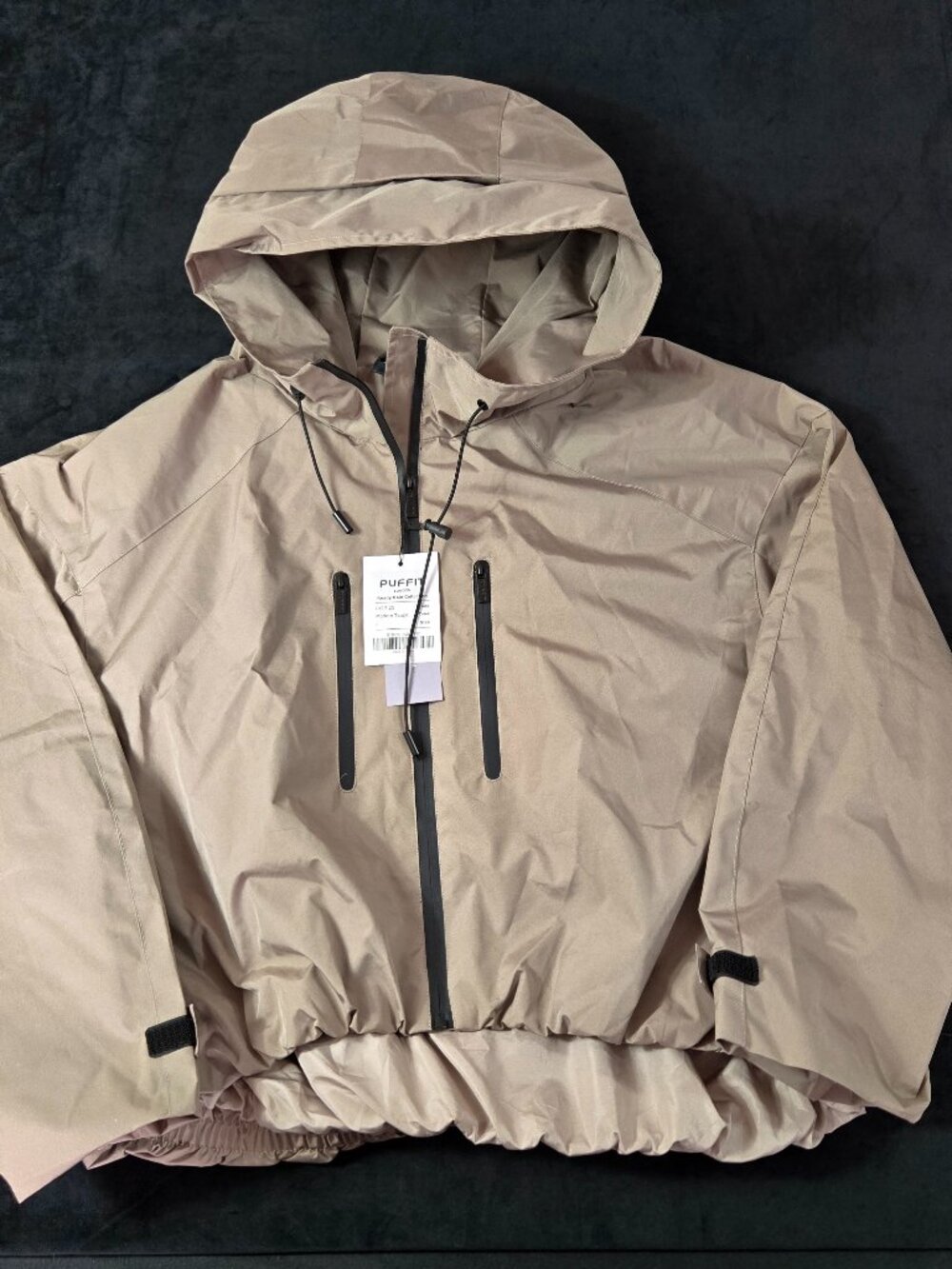 PUFFIT Ready Rain Cropped Hooded Jacket Modern Taupe One Size NWT